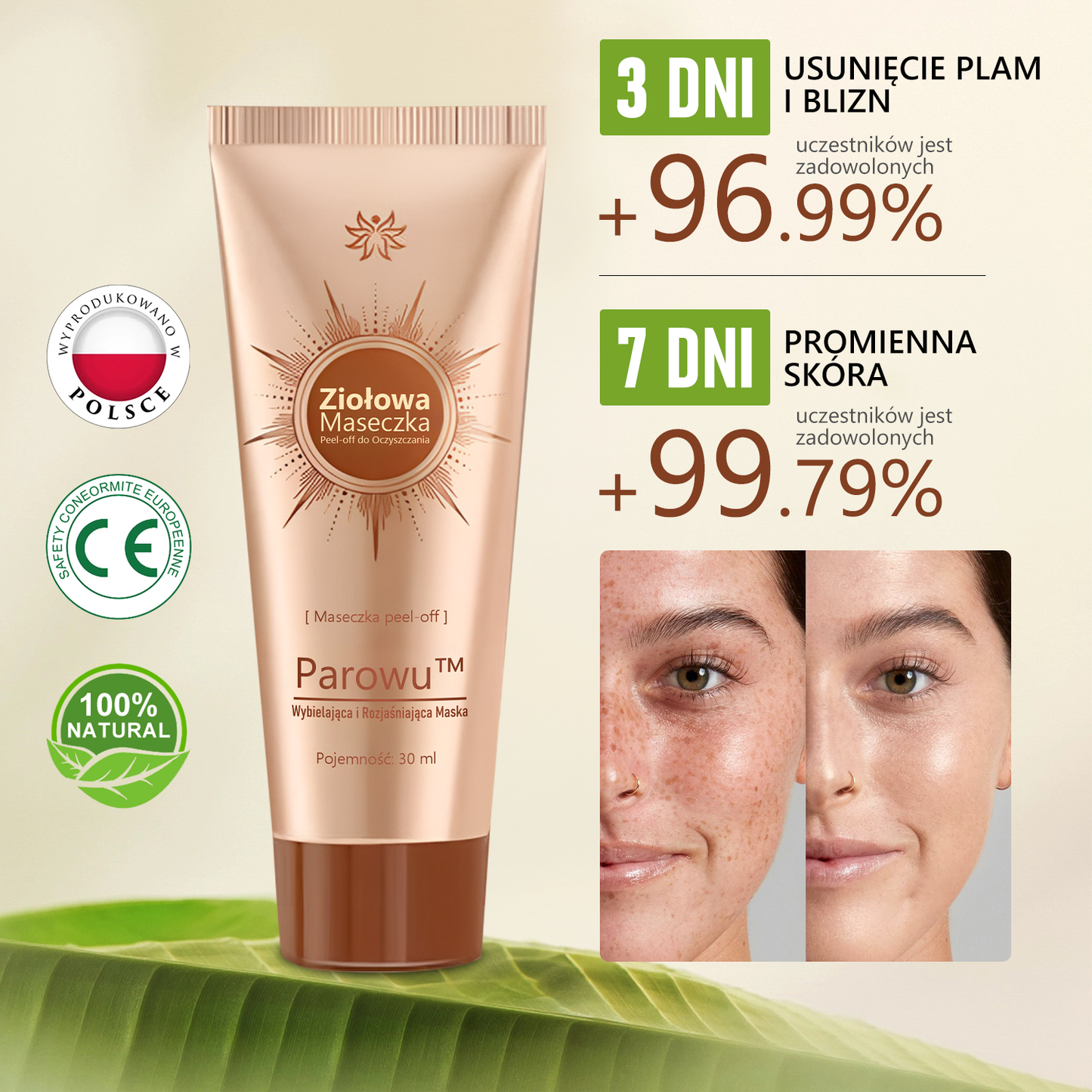 Parowu™ Wybielająca i Rozjaśniająca Maska ✨ Naturalne składniki trwale usuwają plamy, piegi i przebarwienia